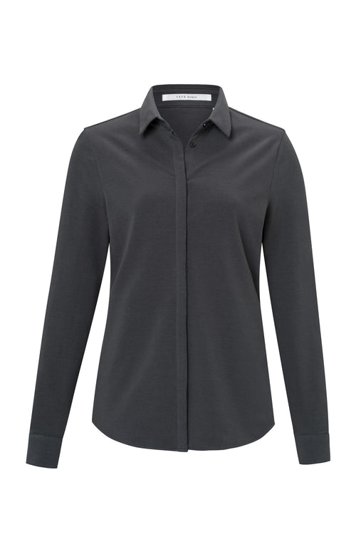 Jersey shirt met kraag, lange mouwen en knoopjes in katoen - Phantom - Type: product