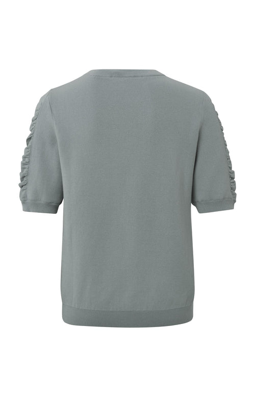 Katoenen trui met ronde hals en halflange pofmouwen - Ultimate Grey