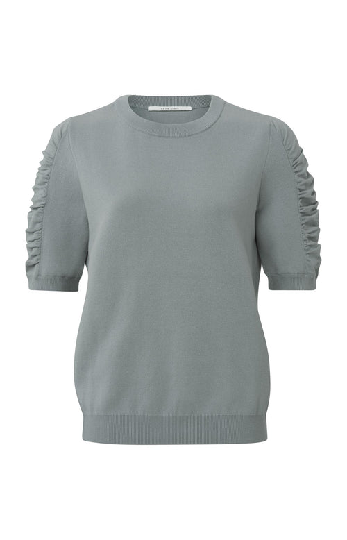 Katoenen trui met ronde hals en halflange pofmouwen - Ultimate Grey - Type: product