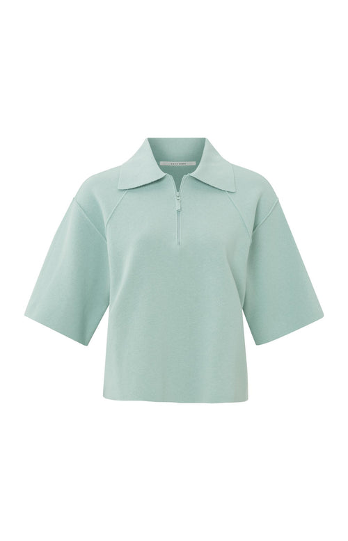 Polo trui met rits, halflange mouwen en naaddetails - Harbor Gray Blue - Type: product