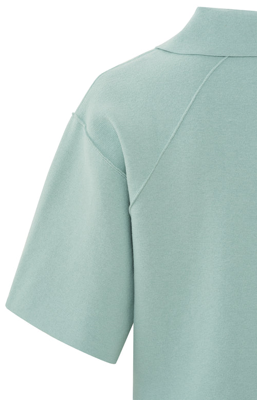 Polo trui met rits, halflange mouwen en naaddetails - Harbor Gray Blue