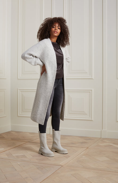 Skinny denim jeans met hoge taille in katoenmix - Grey Denim - Type: lookbook