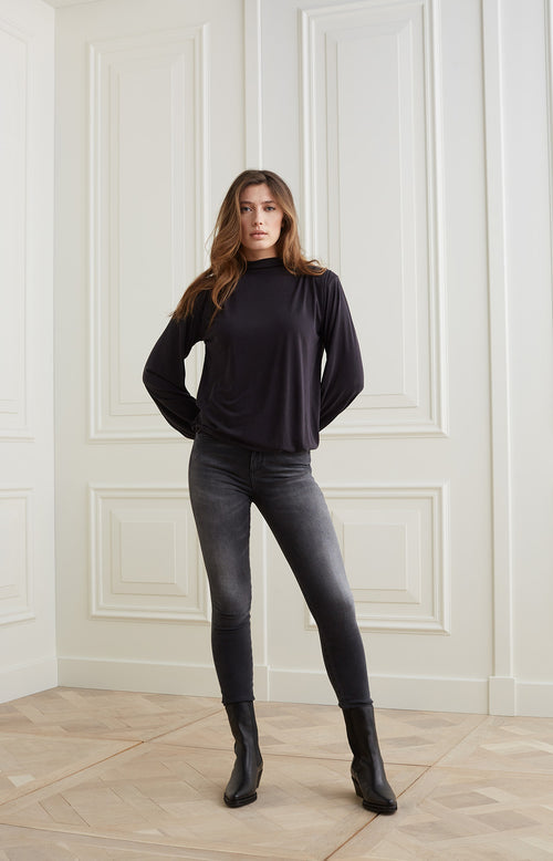 Skinny denim jeans met hoge taille in katoenmix - Grey Denim