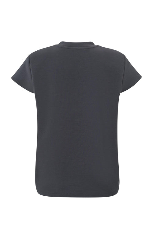 Soepelvallend T-shirt met ronde hals en kapmouwen - Magnet Grey