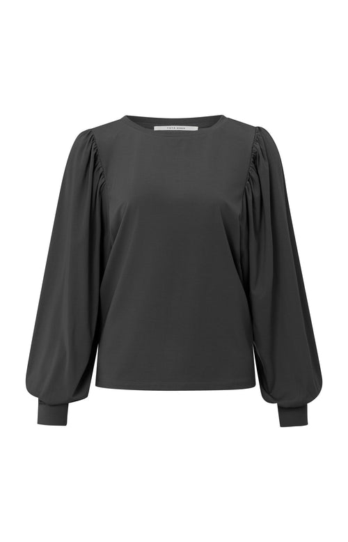Soepelvallende top met ronde hals en lange pofmouwen - Phantom - Type: product