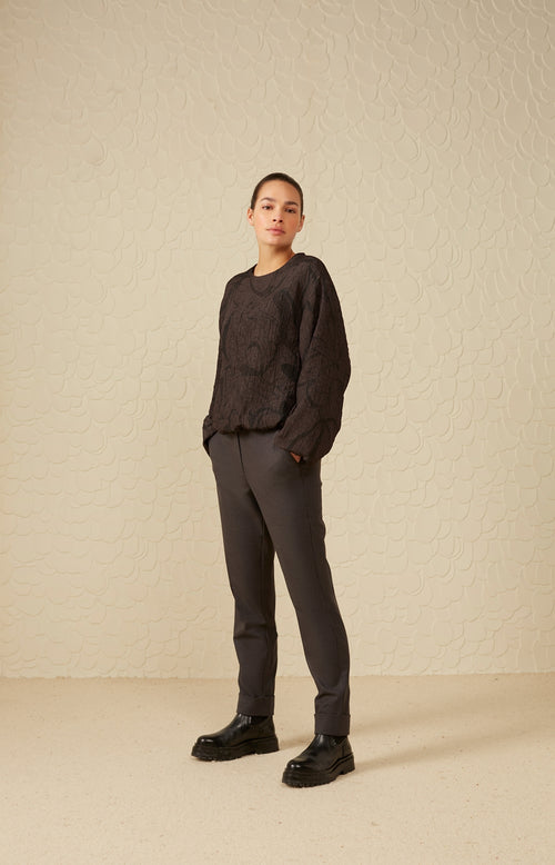 Zachte pantalon met rechte pijp, zakken en elastische taille - Phantom Melange - Type: lookbook