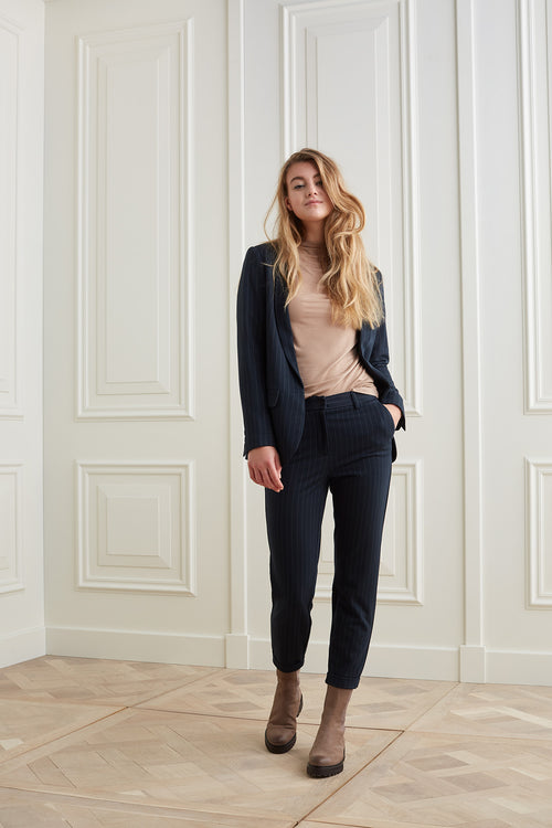 Pantalon met krijtstreep in een viscose mix - Carbon Dark Blue Dessin