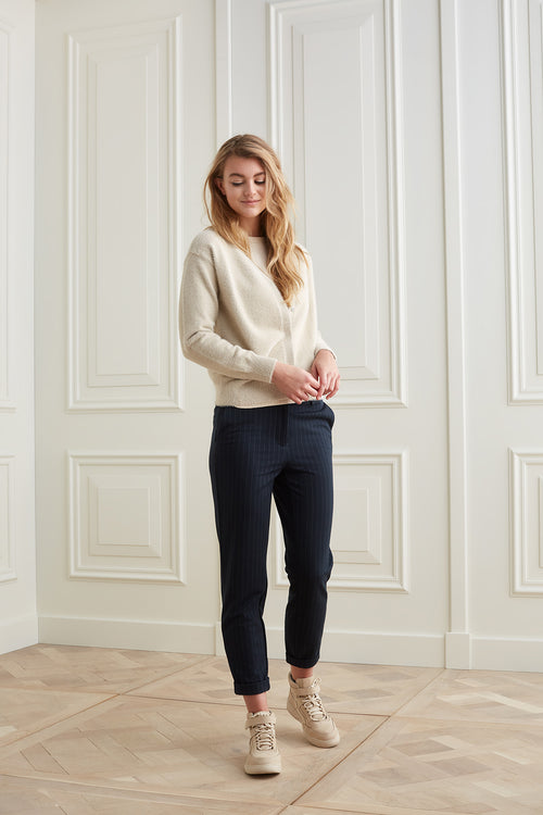 Pantalon met krijtstreep in een viscose mix - Carbon Dark Blue Dessin