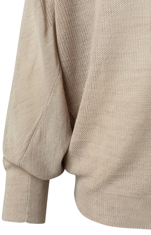 Batwing v-hals sweater ls - Beige Melange
