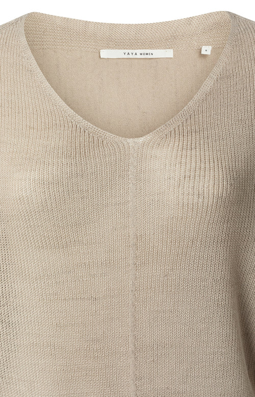 Batwing v-hals sweater ls - Beige Melange