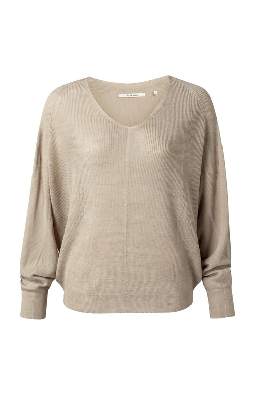Batwing v-hals sweater ls - Beige Melange - Type: product