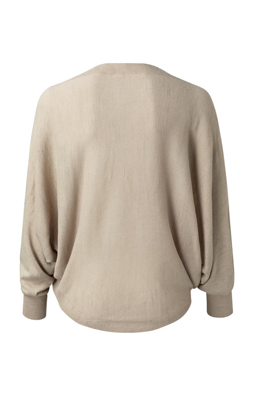 Batwing v-hals sweater ls - Beige Melange