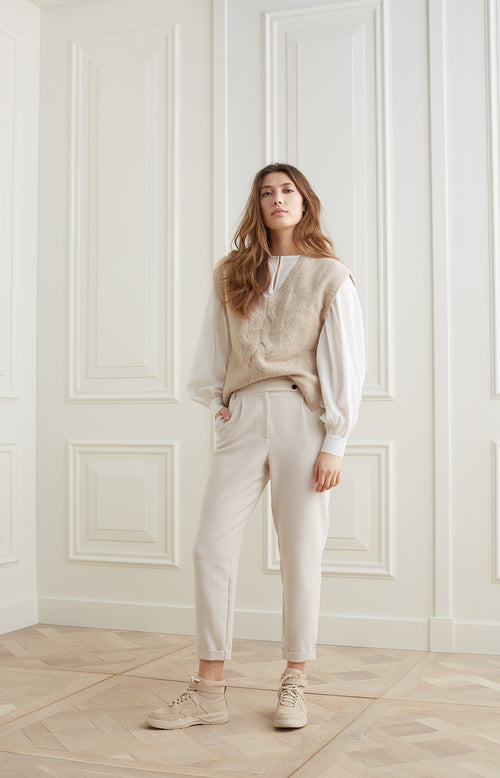 Pantalon met hoge taille in een viscose mix - Rainy Day Beige - Type: lookbook