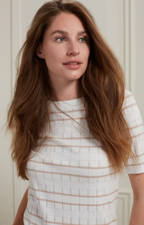 Structuren trui met strepen met korte mouwen - Wool White Dessin - Type: lookbook