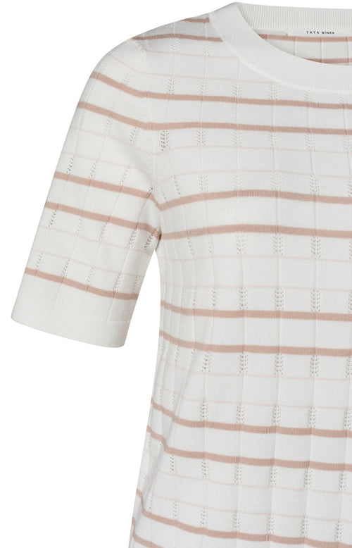Structuren trui met strepen met korte mouwen - Wool White Dessin